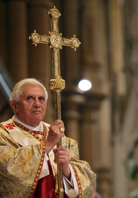 Pope Benedict XVI presides at a Mass attended by Australian bishops, priests, religious and seminarians at St. Mary's Cathedral in Sydney July 19, 2008. During the service, the pope apologized to victims of clergy sexual abuse. (CNS/Courtesy of World Youth Day 2008)