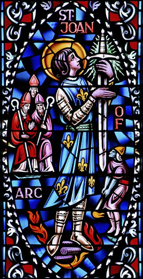 Joan of Arc is depicted in a stained-glass window at Queen of All Saints Church in Chicago. (CNS/Crosiers/Gene Plaisted)