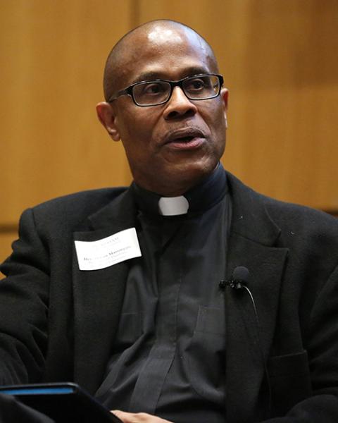 Fr. Bryan Massingale, a theology ethicist at Fordham University in New York City, participates in a 2017 panel discussion in New York. (CNS/ Fordham University/Bruce Gilbert)