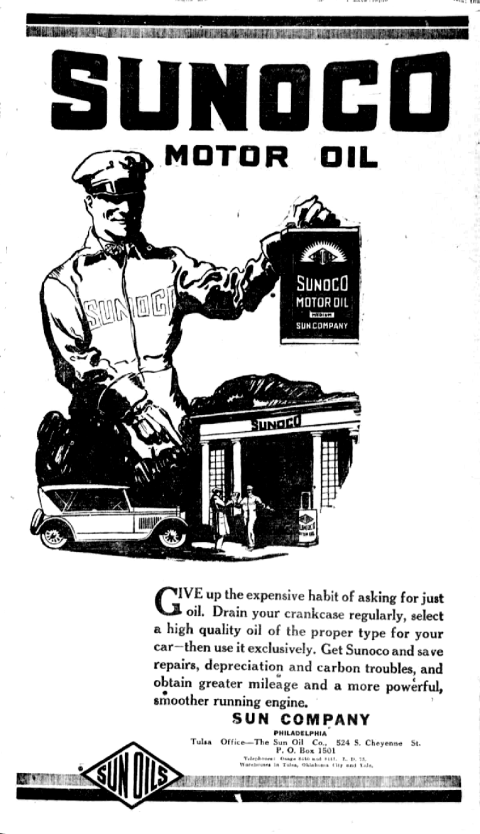 Newspaper ad for Sunoco motor oil, the company was then known as the Sun Oil Co.