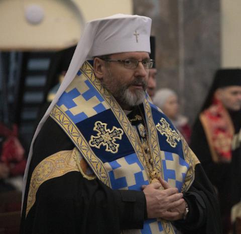 Archbishop Sviatoslav Shevchuk of Kyiv-Halych, head of the Ukrainian Catholic Church, joins Pope Francis and bishops around the world in consecrating Ukraine and Russia to the Immaculate Heart of Mary at the Cathedral of the Mother of God in Zarvanytsia, Ukraine, in this March 25, 2022, file photo. (CNS/Ukrainian Catholic Church)