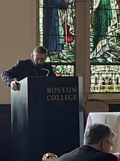 Bishop Daniel Flores of Brownsville, Texas, speaks on "Collegiality, Synodality, and the Pastoral Vision of Pope Francis." (Courtesy of Boisi Center for Religion and American Life)