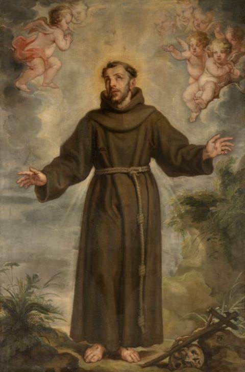 Painting of St. Francis shows the saint surrounded by angels