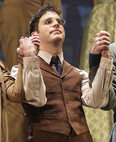 Ben Platt, who portrays Leo Frank, participates in the curtain call for "Parade" March 16 at the Bernard B. Jacobs Theatre in New York. (AP/Invision/CJ Rivera)