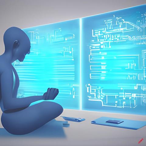 AI image generated from the prompt "a computer praying about artificial intelligence" (Craiyon)