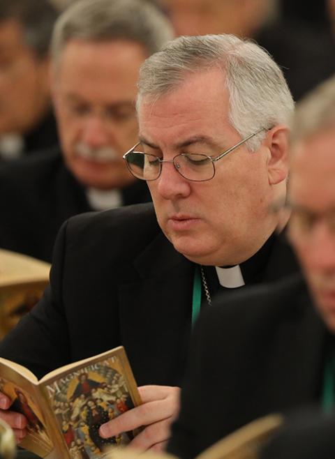 Boston Auxiliary Bishop Mark O'Connell attends opening prayer at the spring general assembly of the U.S. Conference of Catholic Bishops in Baltimore June 13, 2019. (CNS/Bob Roller)