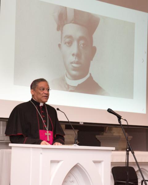 Chicago Auxiliary Bishop Joseph Perry, postulator for the sainthood cause of Fr. Augustus Tolton, speaks at the Dominicans' motherhouse in Nashville, Tennessee, Feb. 10, 2019. Perry has been appointed chair of the U.S. bishops' Ad Hoc Committee Against Racism. (OSV News/Courtesy of the Nashville Dominicans)
