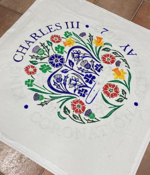 Shown is a handmade decoration for the Venerable English College's coronation celebrations. (Courtesy of Ryan Hawkes)