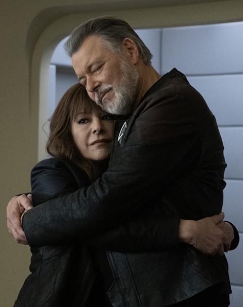 Marina Sirtis as Deanna Troi and Jonathan Frakes as Will Riker in "Star Trek: Picard" on Paramount+. (Paramount+/Trae Patton)