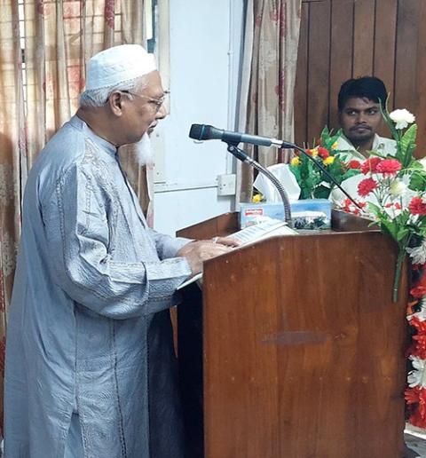 Faridul Haque Khan, Bangladesh state minister of religious affairs, speaks to the interreligious dialogue workshop at Caritas Mymensingh Regional Office May 20. (Courtesy of Nirmol Rozario)
