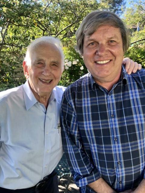 The author, Fr. John Dear, is pictured with Daniel Ellsberg last month at the beach. Dear called his longtime friend and antiwar activist "an icon of peace and truth." (Courtesy of Robert Ellsberg) 