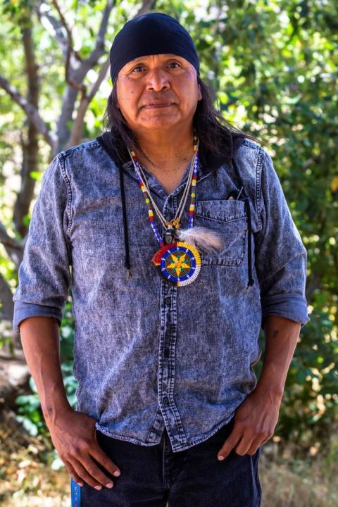 Wendsler Nosie Sr., leader of the Apache Stronghold, stands for a portrait on the Oak Flat Campground, a sacred site for Native Americans located 70 miles east of Phoenix, on June 2, 2023, in Miami, Ariz.