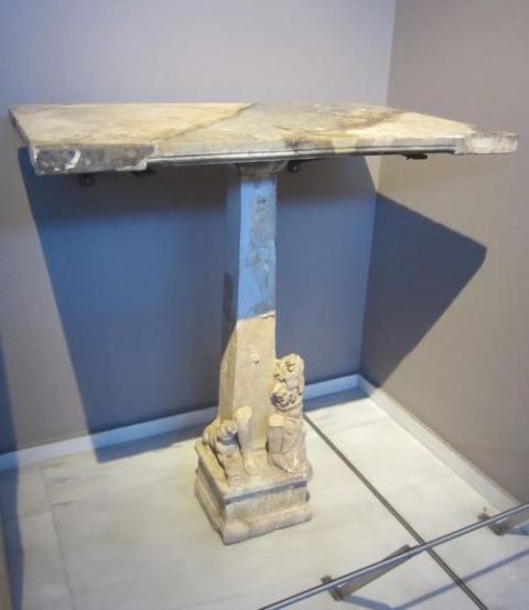 This marble table with Dionysus on the support is from the first century C.E. (Micah D. Kiel)