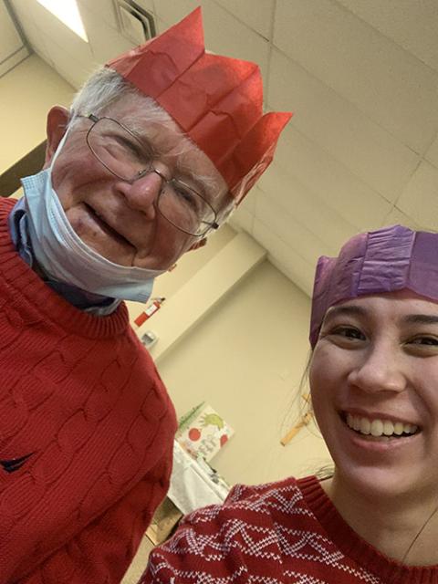 Ohio State senior Julia Dreiling with 92-year-old Paulist Fr. Vinny McKiernan, who she says "is like a second grandfather to me" (Courtesy of Julia Dreiling)