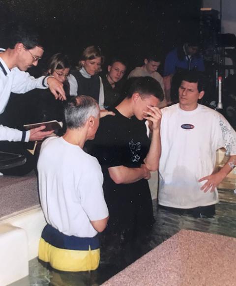Jon Ward at age 20, being rebaptized at Covenant Life Church in Gaithersburg, Maryland, in 1997 (Courtesy of www.jonwardwrites.org)