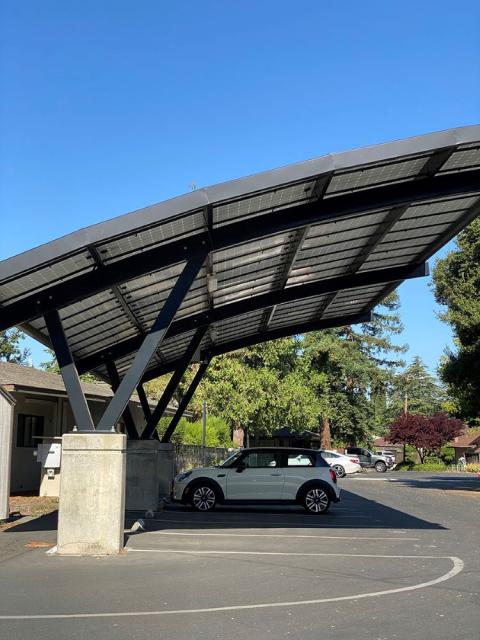 St. Martin’s carport solar array was installed in 2013, with the cost offset by a power-purchasing agreement.
