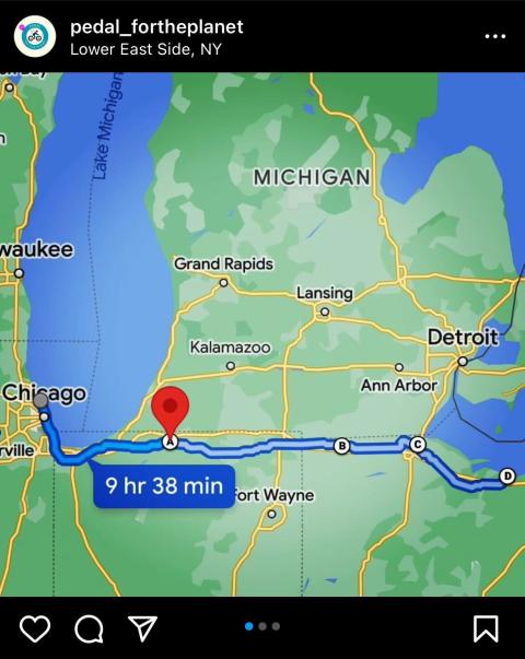 screenshot of google maps ride from Chicago to New York City