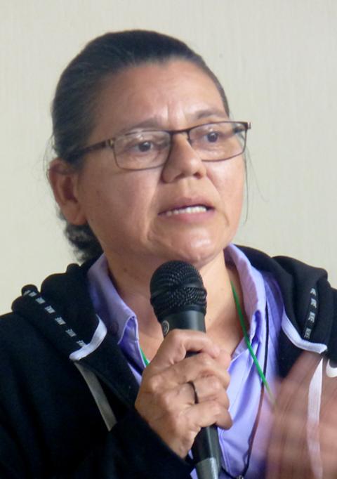 Hna. Janeth Rodríguez González, de las Hermanas del Buen Pastor, explica —durante un seminario el 18 de agosto en Ciudad de Guatemala— estadísticas que muestran cómo la trata de personas se ha vuelto más clandestina tras la pandemia del coronavirus. (Foto: GSR/Rhina Guidos)