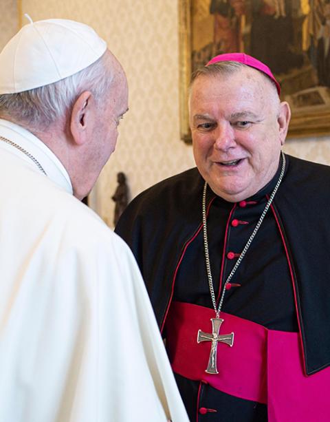20201125T0945-WENSKI-BRIDGING-DIVISIONS-1010008.JPG Pope Francis greets Miami Archbishop Thomas Wenski at the Vatican Feb. 13, 2020. (CNS/Vatican Media)