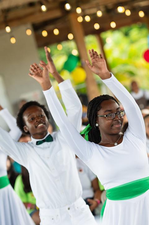 Haitian American liturgical dancers participate in a Mass Aug. 6, 2023, in Homestead, Florida, at the Land of the Pierced Hearts retreat center. (OSV News/Tom Tracy)