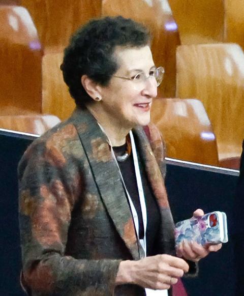 Susan Pascoe arrives for a session of the assembly of the Synod of Bishops in the Vatican's Paul VI Audience Hall Oct. 17. (CNS/Lola Gomez)