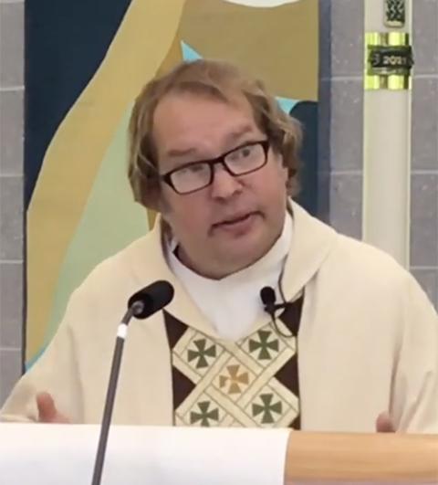 Fr. Andy Switzer, pastor of St. Agnes Parish in Shepherdstown, West Virginia, gives a homily May 16, 2021. (NCR screenshot/YouTube/St. Agnes Catholic Church)