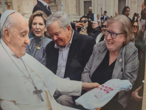 Pope Francis greeting Marianne Duddy-Burke, executive director of DignityUSA.