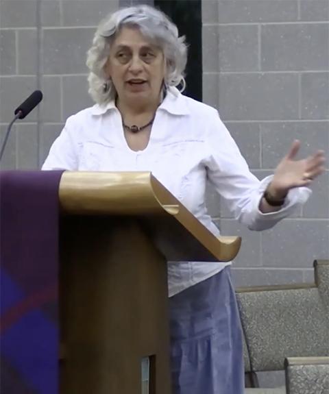 Eileen Elliott speaks about the synod at a St. Agnes Parish event in Shepherdstown, West Virginia, in March 2022. (NCR screenshot/YouTube/St. Agnes Catholic Church)