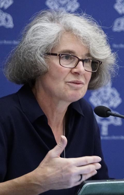 Xavière Missionary Sr. Nathalie Becquart responds to a question during a news conference at the Vatican Sept. 8. (CNS/Justin McLellan)