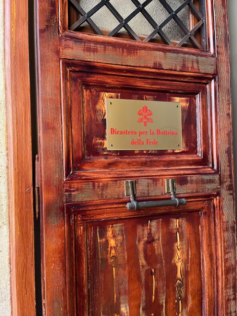 The door into the Vatican's Dicastery for the Doctrine of the Faith, seen on Jan. 24 (NCR photo/Joshua J. McElwee)