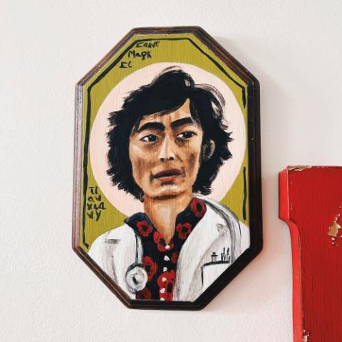 Gracie Morbitze created this icon of St. Mark Ji Tianxiang, a Chinese Catholic layman, doctor and former opioid addict who was martyred.