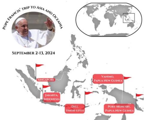 Map shows four locations pope will visit. Map shows four locations pope will visit.