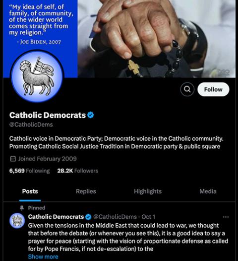 A screenshot of the Catholic Democrats account on X (NCR screenshot)