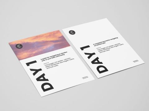 "Day 1 Guide", Vandersall Collective. Two booklets lay on grey backgroun.