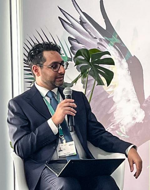 Gopal Patel leads a discussion on a report highlighting the ways faith-based organizations are working to implement the Kunming-Montreal Global Biodiversity Framework. (Wesley Cocozello)