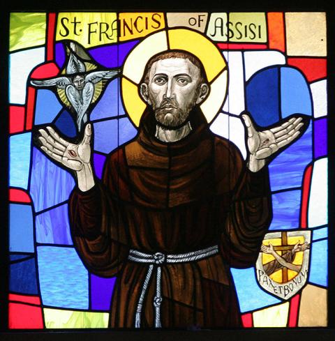 St. Francis of Assisi is depicted in a stained-glass window at St. Hyacinth Church in Glen Head, New York. (CNS/Gregory A. Shemitz)