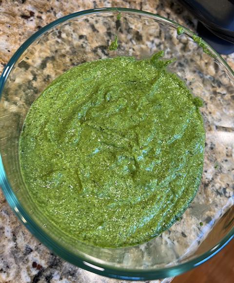 The Grosso family pesto sauce prepared in a bowl (NCR photo/John Grosso)