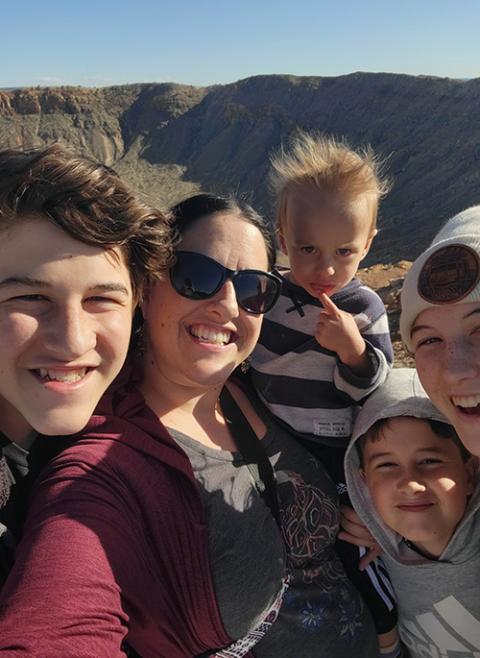 Elisa Johnston and her kids at Meteor Crater National Landmark, in Winslow, Arizona, in March 2024 (Courtesy of Elisa Johnston)