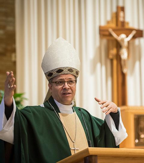 Bishop Alberto Rojas of San Bernardino, Calif., in a 2017 file photo (CNS/The Compass/Sam Lucero)