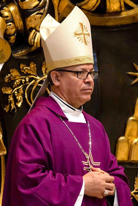 Bishop Alberto Rojas of San Bernardino, Calif., concelebrates Mass at the Altar of the Chair in St. Peter's Basilica at the Vatican March 17, 2025. (CNS/Pablo Esparza)