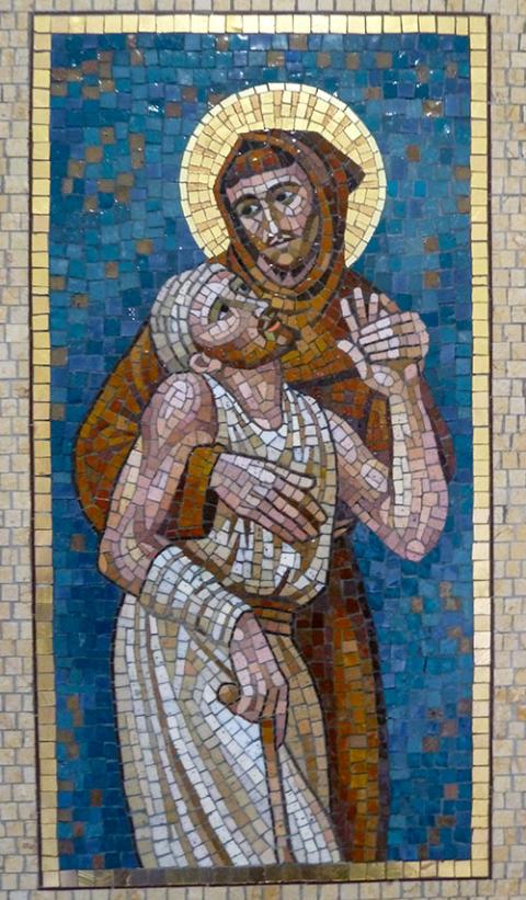 San Francesco d'Assisi e il lepperso, raffigurato a mosaico alla Curia Generale dell'Ordine Francescano a Roma (Wikimedia Commons/Jim McIntosh)