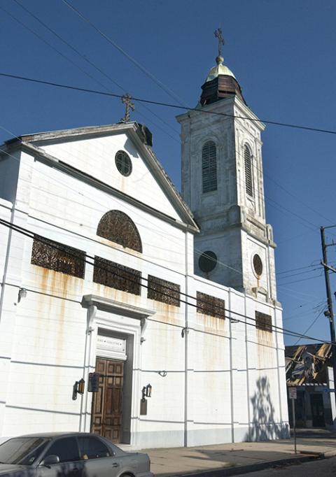 Damage to the roof and steeple of St. Augustine Church in New Orleans can be seen in this post-Katrina file photo from October 2005. (CNS/Clarion Herald/Frank J. Methe)