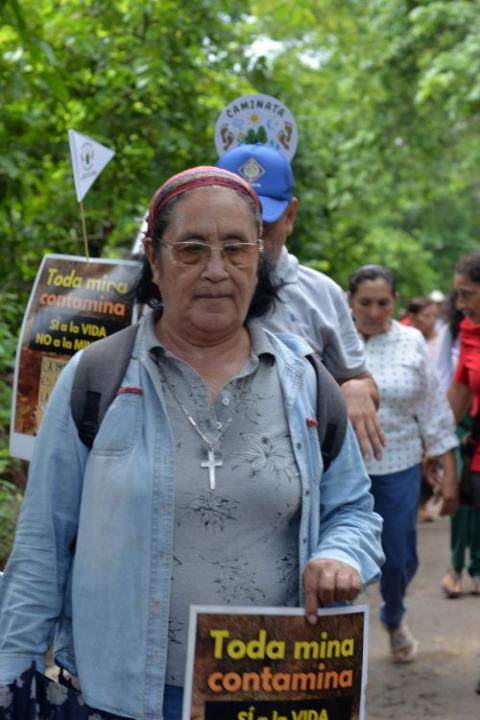 Notre Dame Sr. Carmela Pérez Morales participates in the Sept. 26 walk in San Francisco Angulo, a village in El Salvador. (Lissette Lemus)