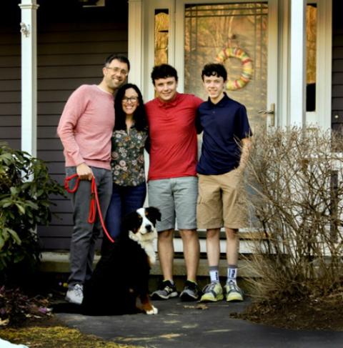 Seth, Katie, Luke and Joey Fiermonti, with dog Minerva. Luke and Joey attend St. Thomas Aquinas High School in Dover, New Hampshire. (Provided photo) Seth, Katie, Luke and Joey Fiermonti, with dog Minerva. Luke and Joey attend St. Thomas Aquinas High School in Dover, New Hampshire. (Provided photo)