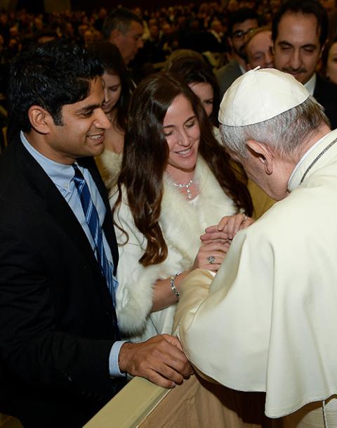 Matt Kappadakunnel and his wife, Bryana, meet Pope Francis at the Vatican in December 2017. (Provided photo)