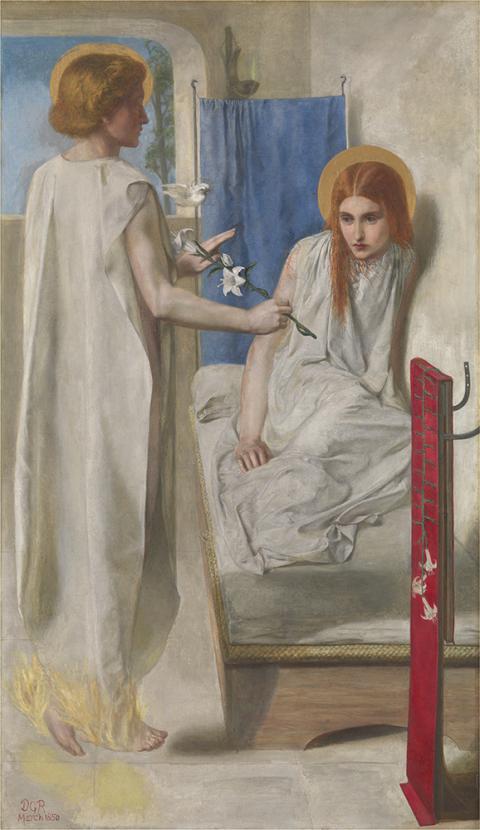 "Ecce Ancilla Domini! (The Annunciation)," 1849–1850 painting by Dante Gabriel Rossetti (Courtesy of National Gallergy of Art/© Tate, London 2017) "Ecce Ancilla Domini! (The Annunciation)," 1849–1850 painting by Dante Gabriel Rossetti (Courtesy of National Gallergy of Art/© Tate, London 2017)