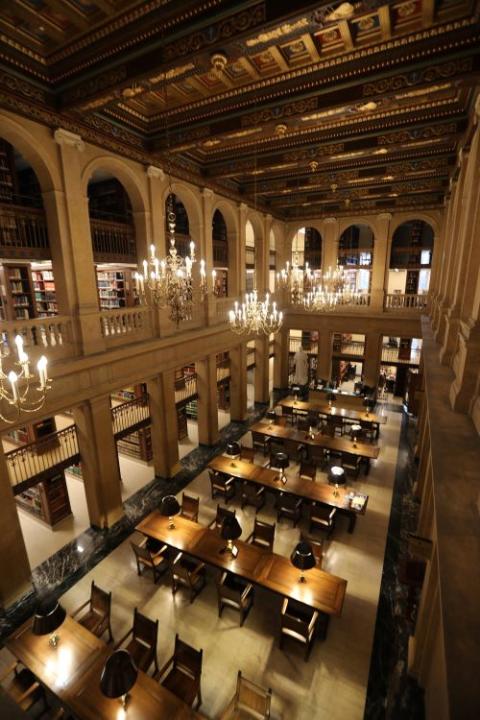 This is an elevated view of the library on the grounds of Mundelein Seminary Jan. 2, 2019, at the University of St. Mary of the Lake in Illinois, near Chicago. (CNS/Bob Roller)