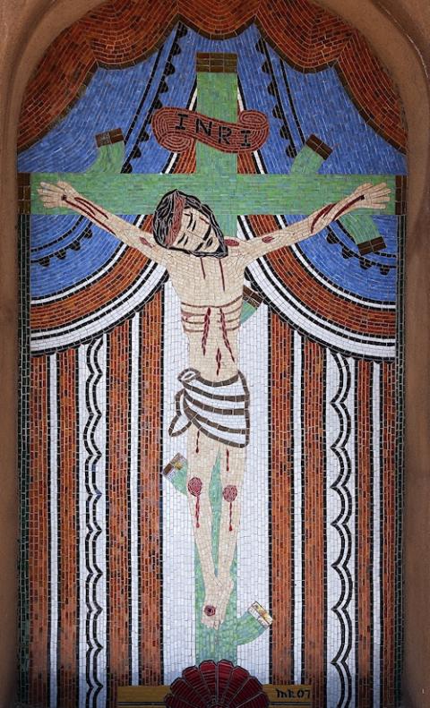Mosaic of Jesus crucified at El Santuario de Chimayo in Chimayo, New Mexico, pictured in 2015 (CNS/Nancy Wiechec)