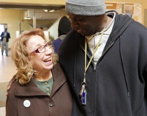 Sr. Grace Miller of Rochester, New York, left, walks with a person who is homeless at the House of Mercy. The 84-year-old sister started the homeless shelter more than 30 years ago as of May 2020. (CNS/Courtesy of the House of Mercy) Sr. Grace Miller of Rochester, New York, left, walks with a person who is homeless at the House of Mercy. The 84-year-old sister started the homeless shelter more than 30 years ago as of May 2020. (CNS/Courtesy of the House of Mercy)