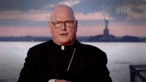 New York Cardinal Timothy Dolan delivers the opening prayer by video feed Aug. 24, during the Republican National Convention (CNS/Republican National Convention, Handout via Reuters)